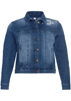 Kurze Jeansjacke mit Trachten-Stickereien