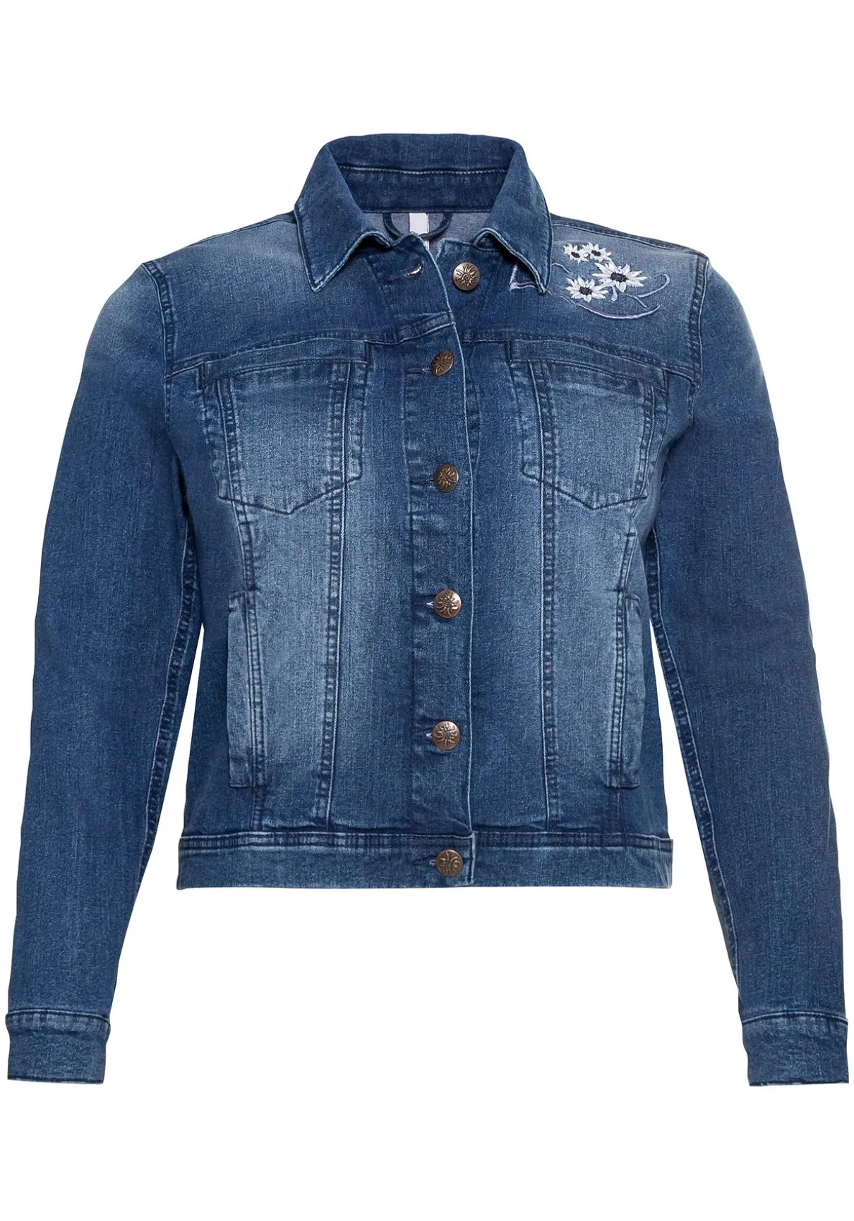 Kurze Jeansjacke mit Trachten-Stickereien