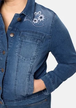 Kurze Jeansjacke mit Trachten-Stickereien