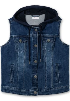 Kurze Jeansweste mit Sweatkapuze, in taillierter Form