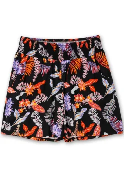 Kurze, weite Shorts mit Blätterprint und Smokbund