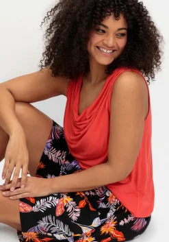 Kurze, weite Shorts mit Blätterprint und Smokbund