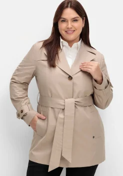 Kurzer Trenchcoat mit Gürtel, wasserabweisend