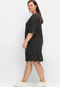 Kurzes Kleid mit 3/4-Arm und Pünktchendruck