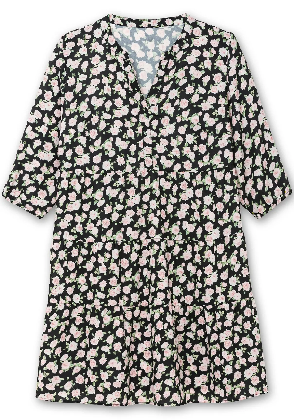 Kurzes Stufenkleid mit Blüten-Alloverdruck