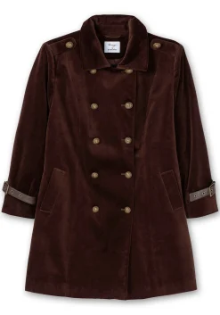 Kurzmantel in Samtoptik, mit 2-reihiger Knopfleiste