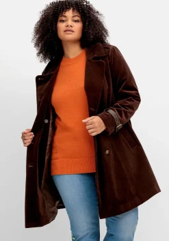 Kurzmantel in Samtoptik, mit 2-reihiger Knopfleiste