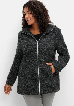 Kurzmantel in Wolloptik, mit gefütterter Kapuze