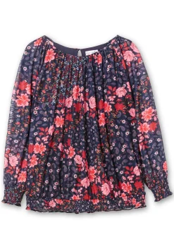 Langarmshirt aus Mesh mit Blumendruck