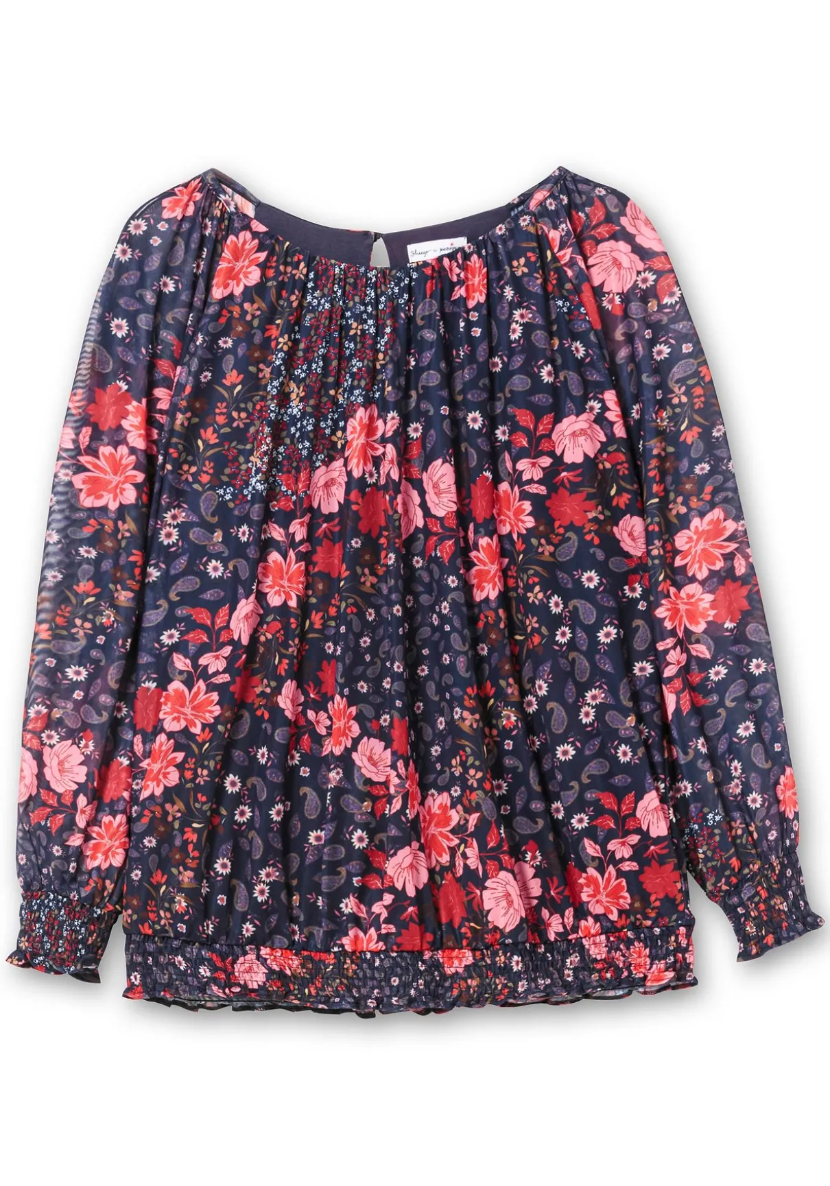 Langarmshirt aus Mesh mit Blumendruck