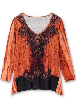 Langarmshirt im Ethno-Stil, mit Zipfelsaum