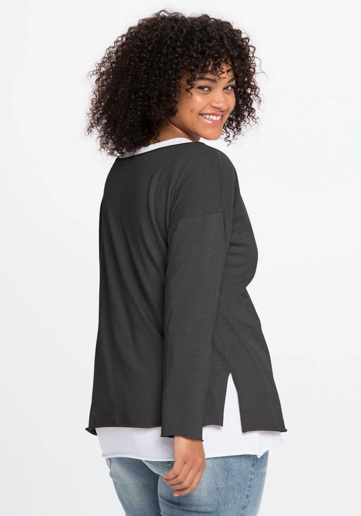 Langarmshirt im Layeringlook, mit Rollkanten