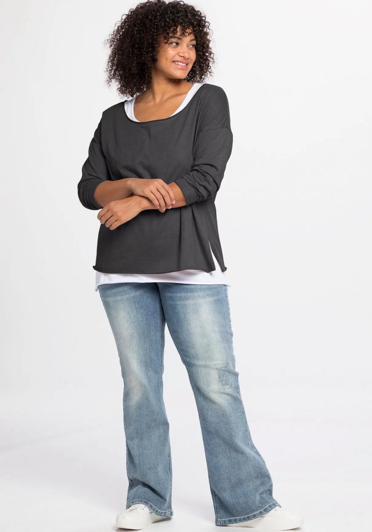 Langarmshirt im Layeringlook, mit Rollkanten