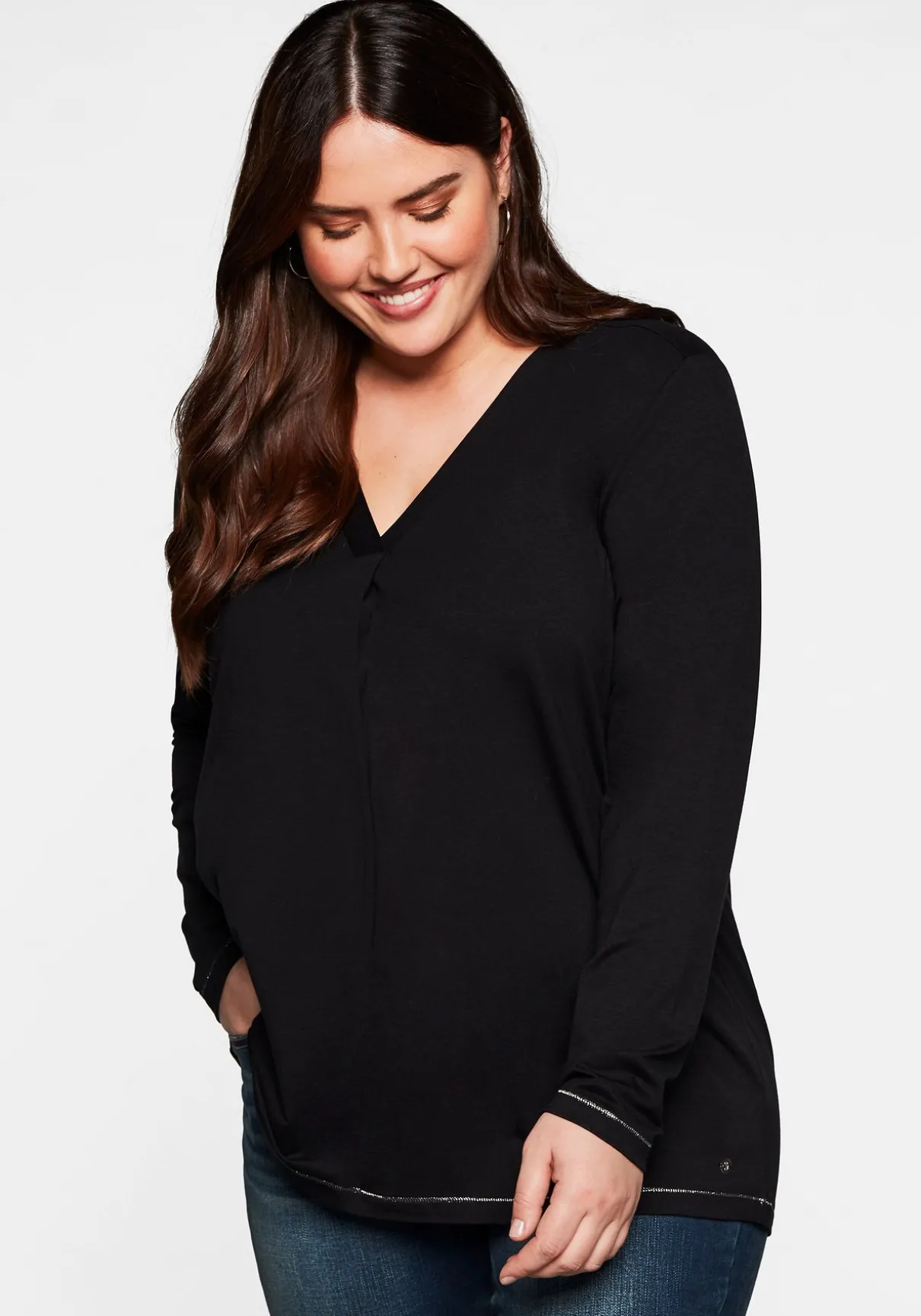 Langarmshirt in A-Linie, mit Falte vorn und Effektgarn