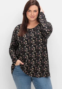 Langarmshirt mit Alloverdruck, in A-Linie