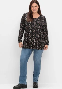 Langarmshirt mit Alloverdruck, in A-Linie