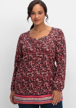 Langarmshirt mit Alloverprint und Herz-Ausschnitt