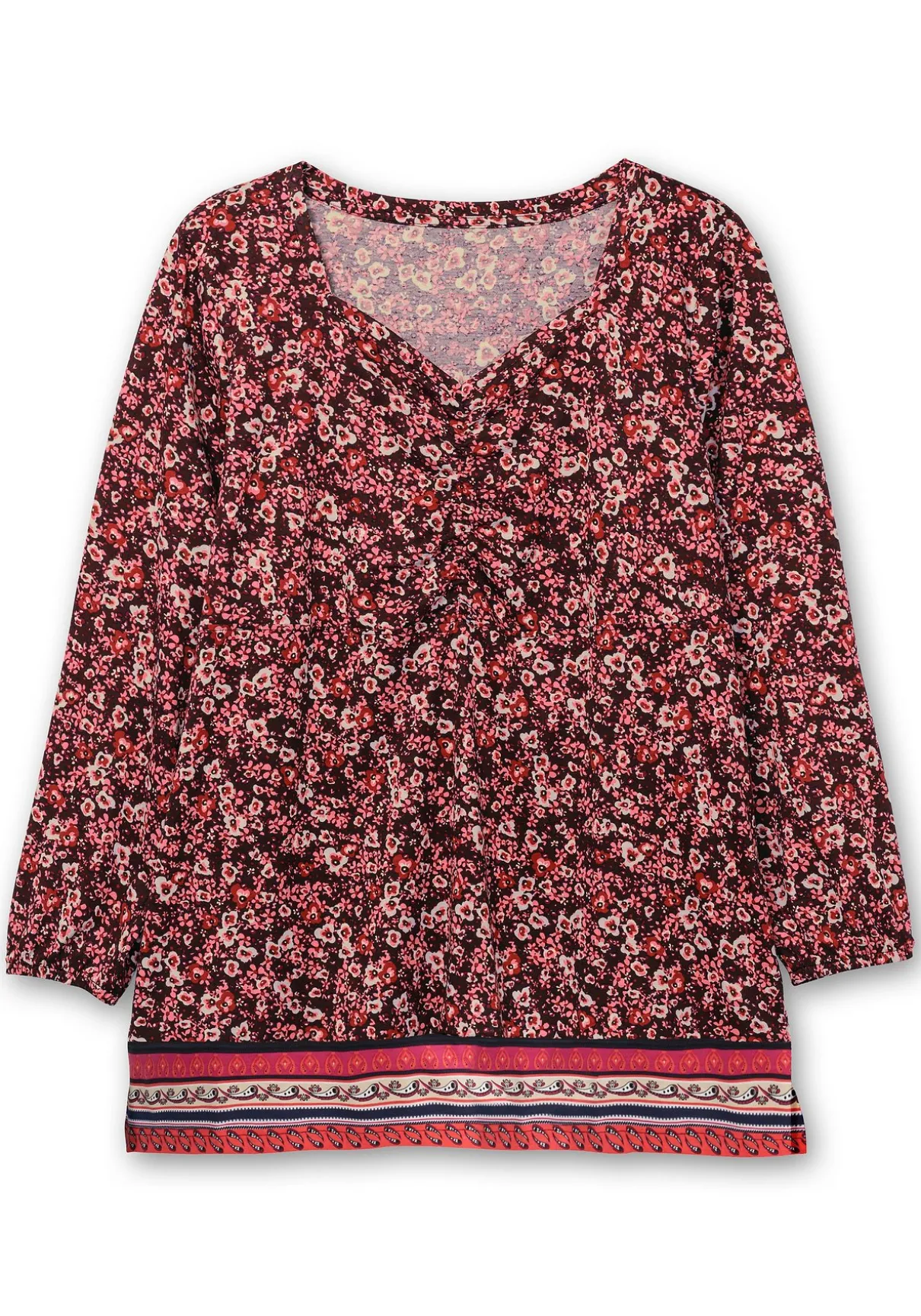 Langarmshirt mit Alloverprint und Herz-Ausschnitt