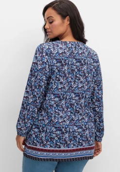 Langarmshirt mit Alloverprint und Herz-Ausschnitt