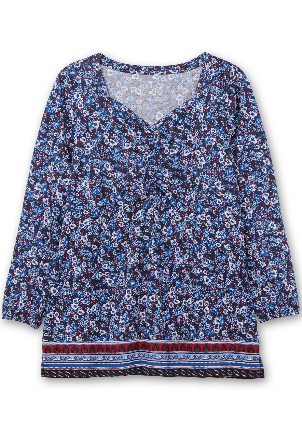 Langarmshirt mit Alloverprint und Herz-Ausschnitt