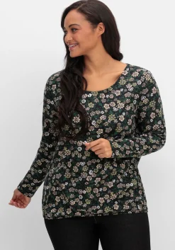 Langarmshirt mit Blümchenprint und Gummizugsaum