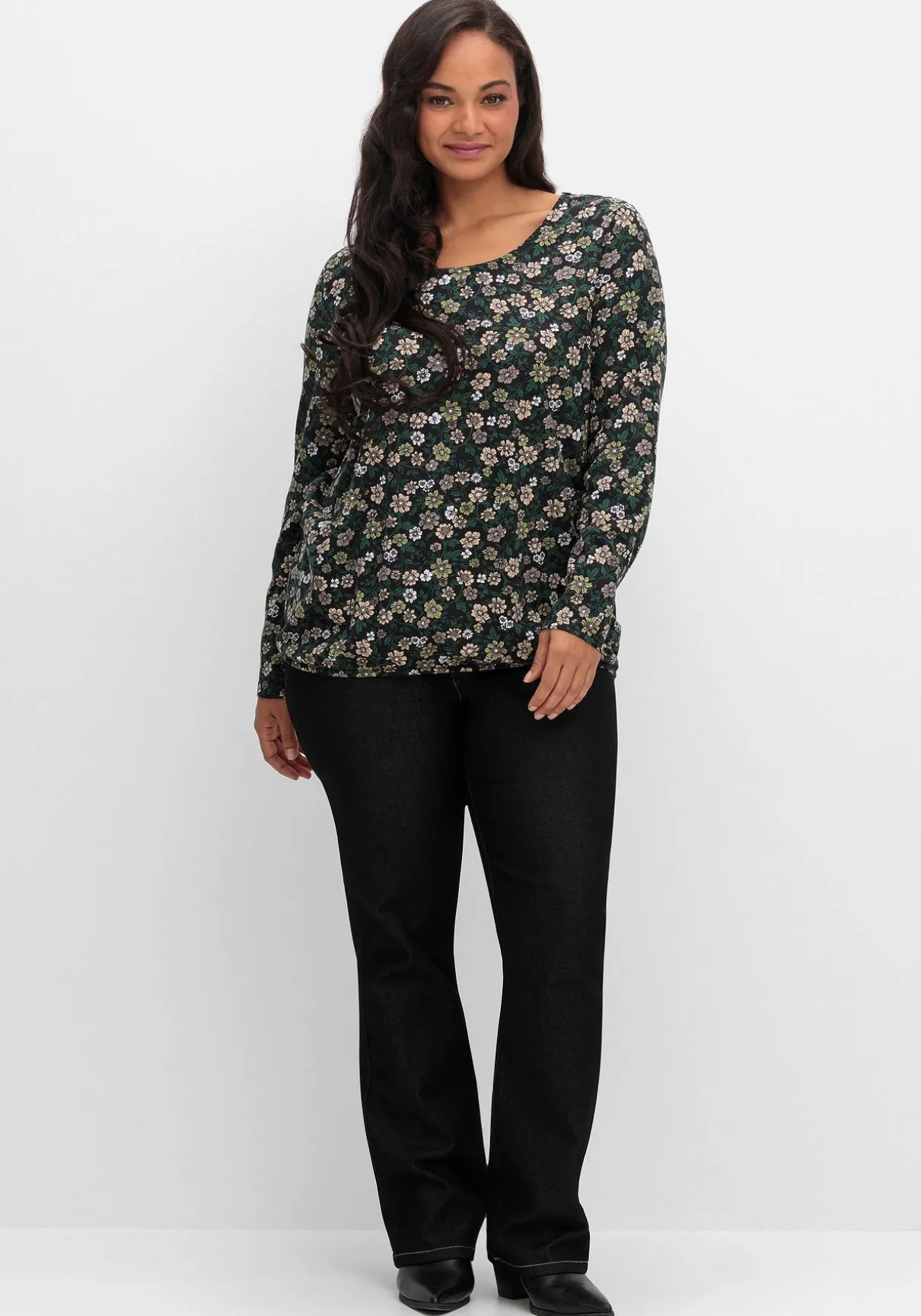 Langarmshirt mit Blümchenprint und Gummizugsaum