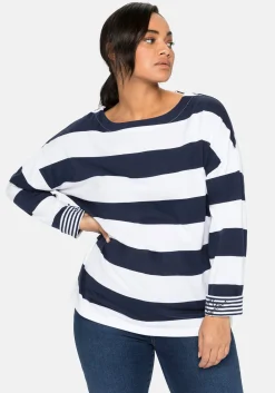 Langarmshirt mit Blockstreifen und U-Boot-Ausschnitt