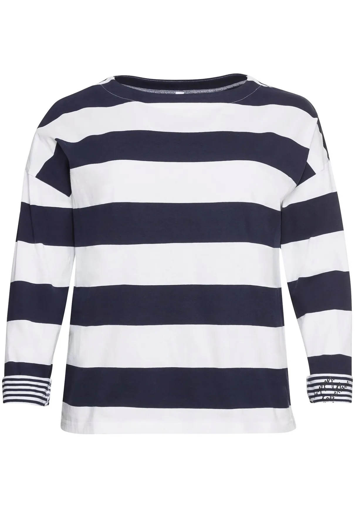Langarmshirt mit Blockstreifen und U-Boot-Ausschnitt