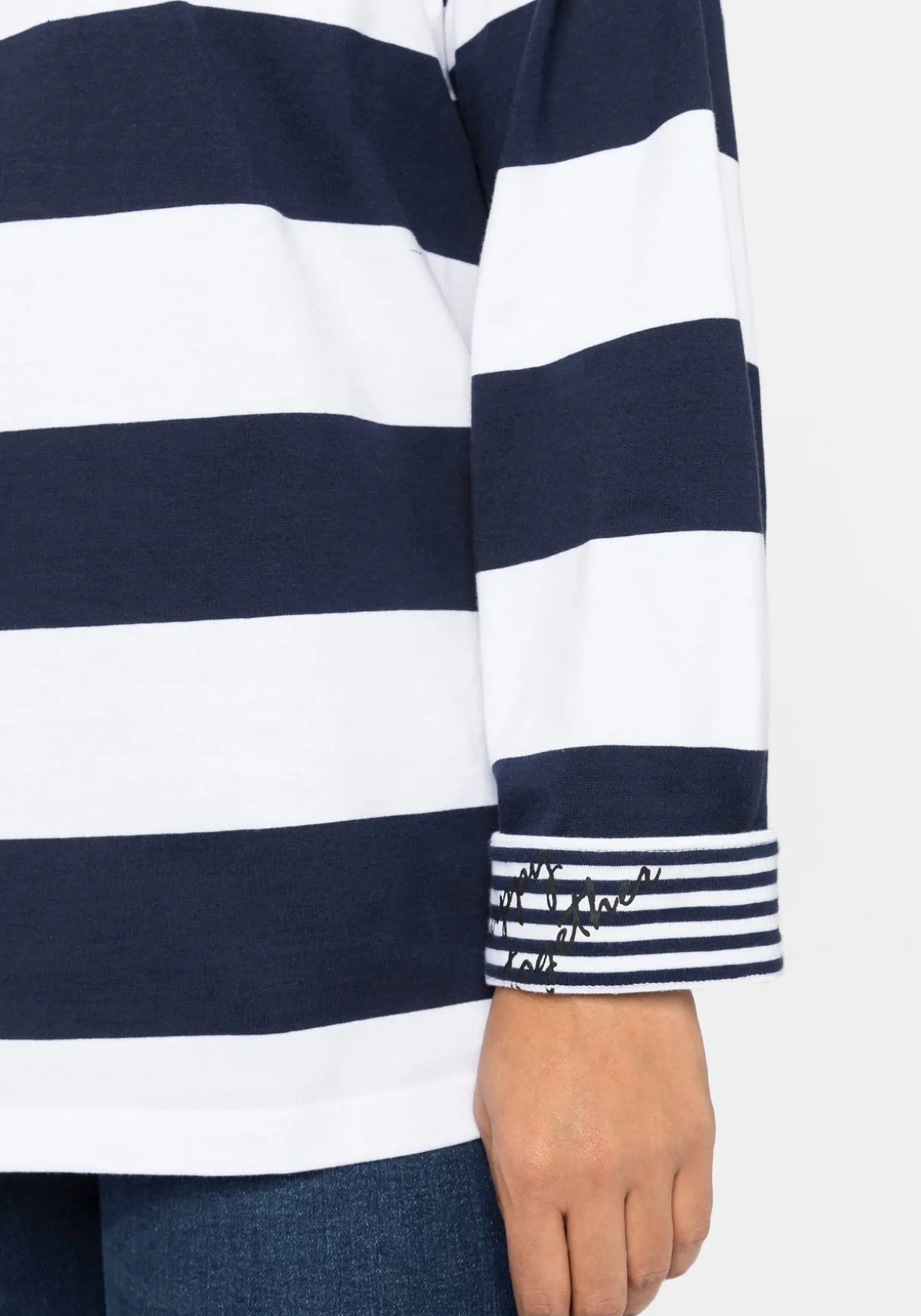 Langarmshirt mit Blockstreifen und U-Boot-Ausschnitt