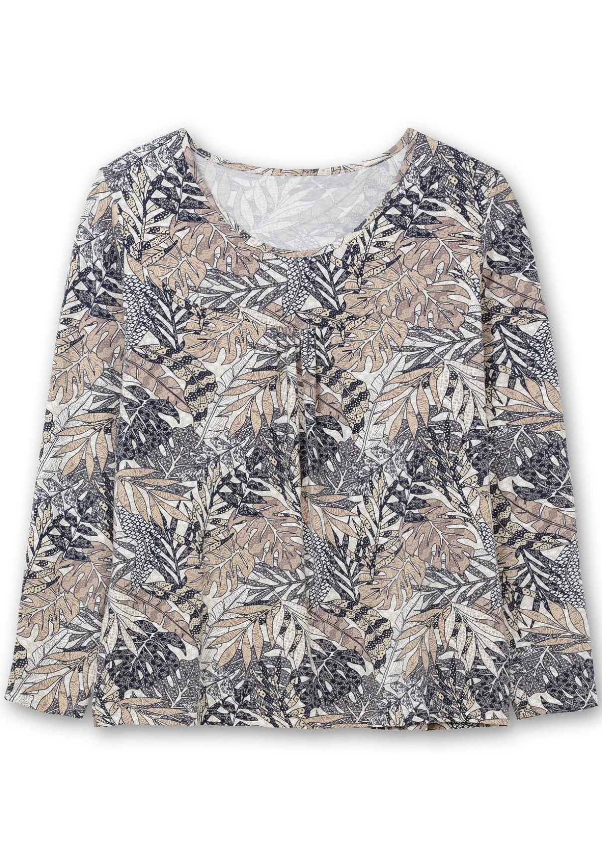 Langarmshirt mit Blätterprint und Faltendetail vorn