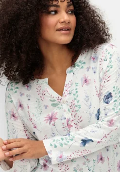 Langarmshirt mit Blumenmuster und Knopfleiste