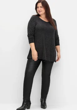 Langarmshirt mit Glitzereffekt, in A-Linie