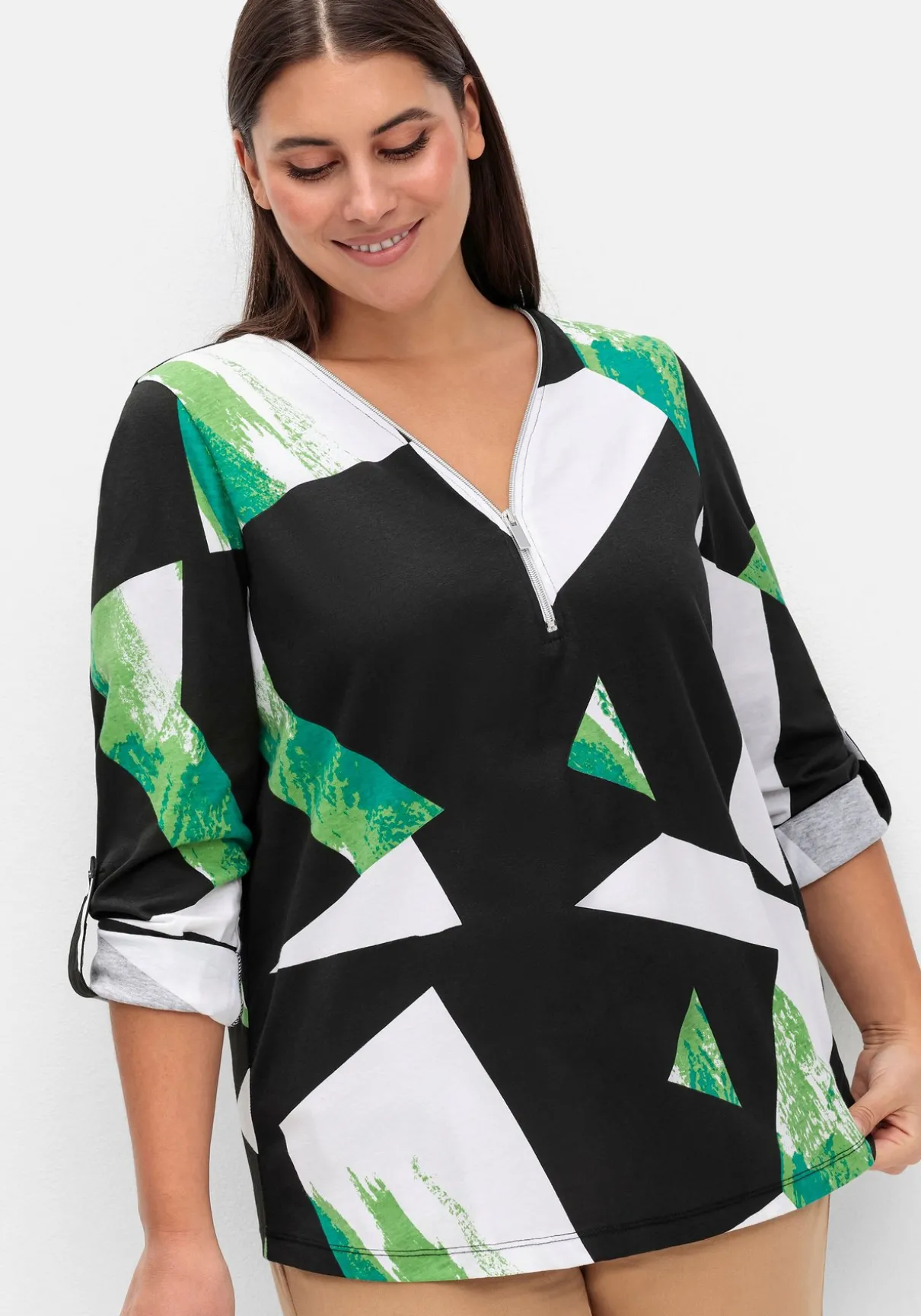 Langarmshirt mit Grafikprint und Krempelfunktion