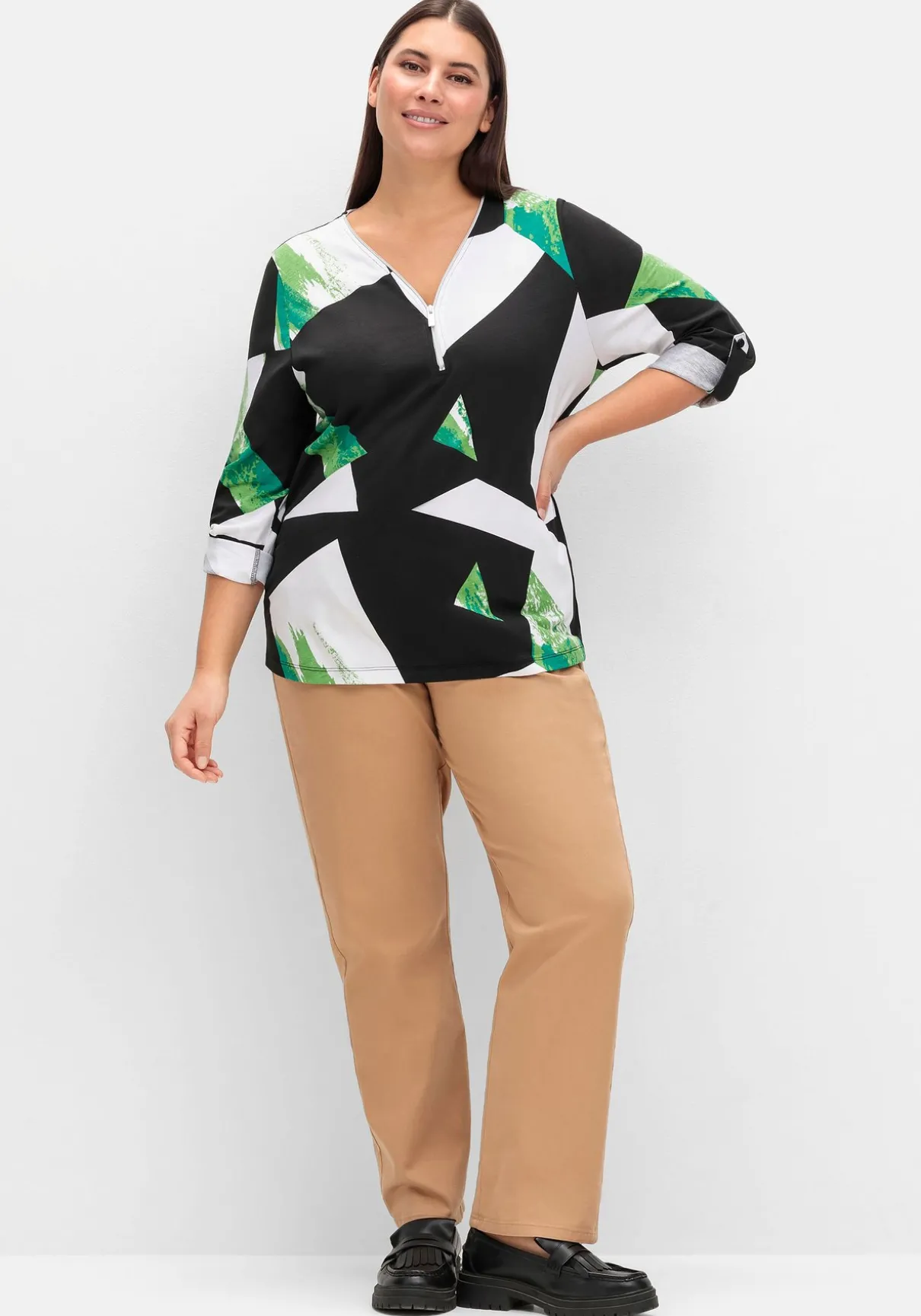 Langarmshirt mit Grafikprint und Krempelfunktion