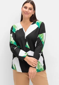 Langarmshirt mit Grafikprint und Krempelfunktion