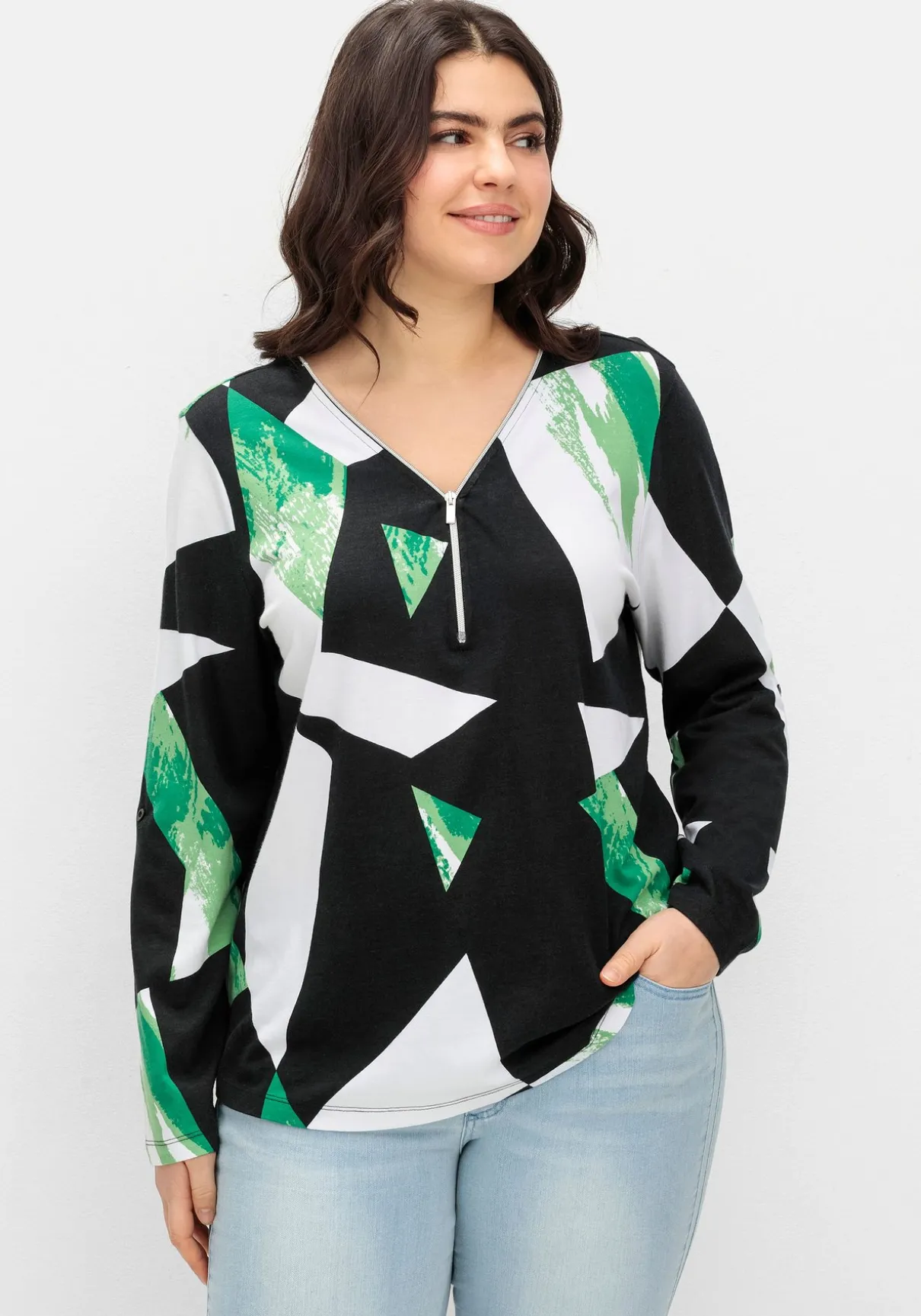 Langarmshirt mit Grafikprint und Reißverschluss