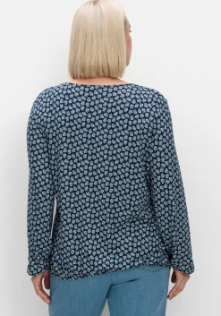 Langarmshirt mit Minimalprint und Saum-Gummizug