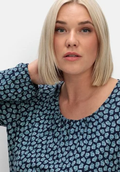 Langarmshirt mit Minimalprint und Saum-Gummizug