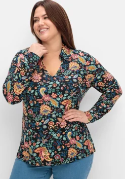 Langarmshirt mit Paisleyprint und Polokragen