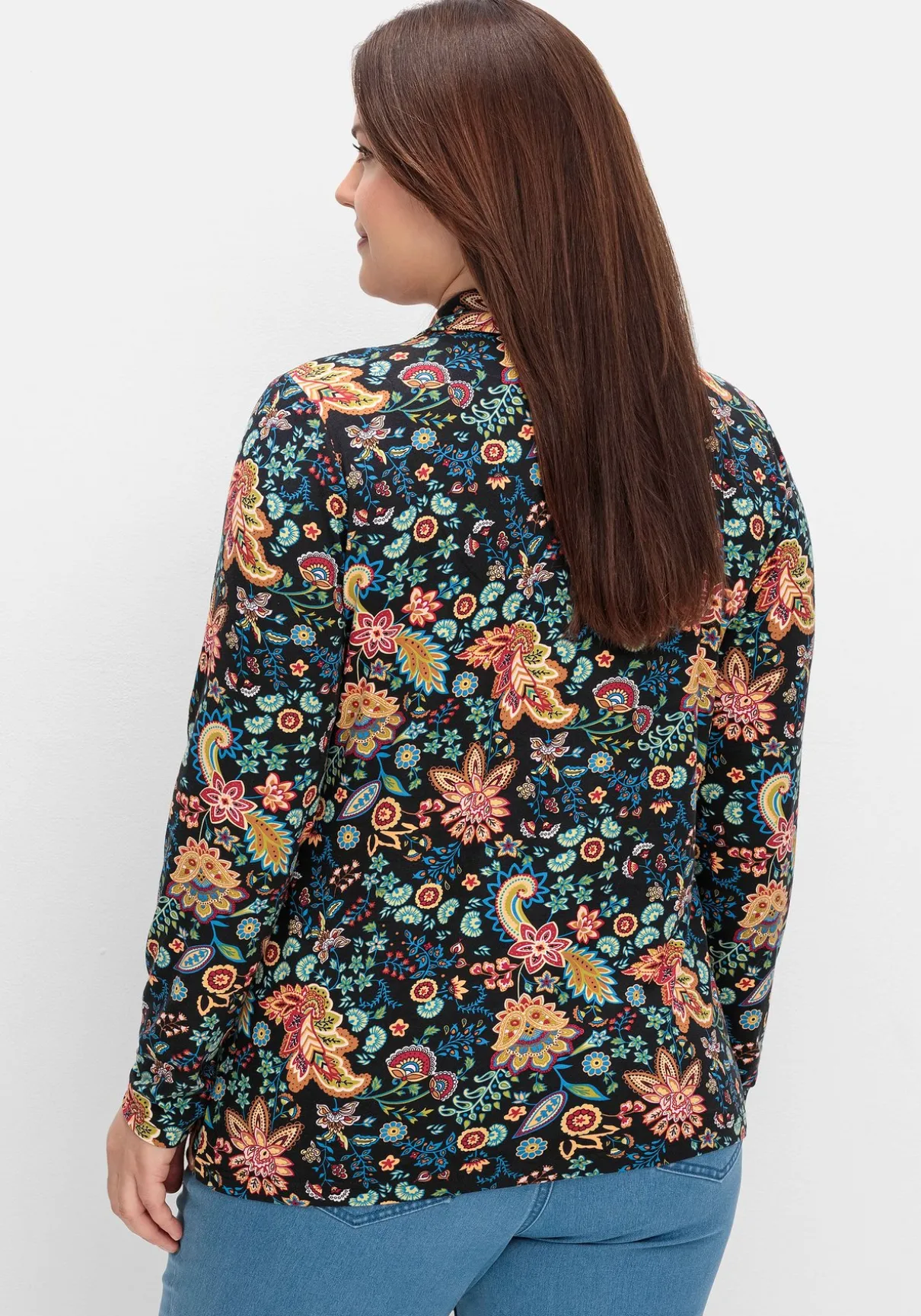 Langarmshirt mit Paisleyprint und Polokragen