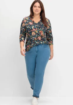 Langarmshirt mit Paisleyprint und Polokragen