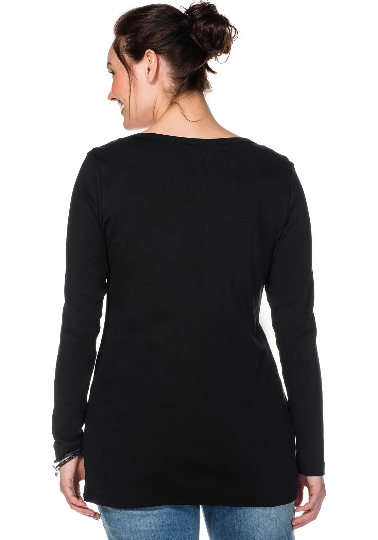 Langarmshirt mit Rundhalsausschnitt, in Rippqualität