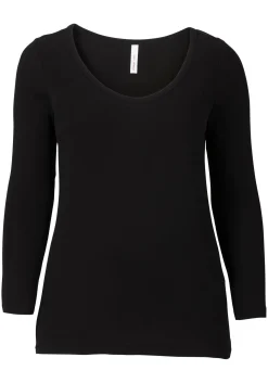 Langarmshirt mit Rundhalsausschnitt, in Rippqualität