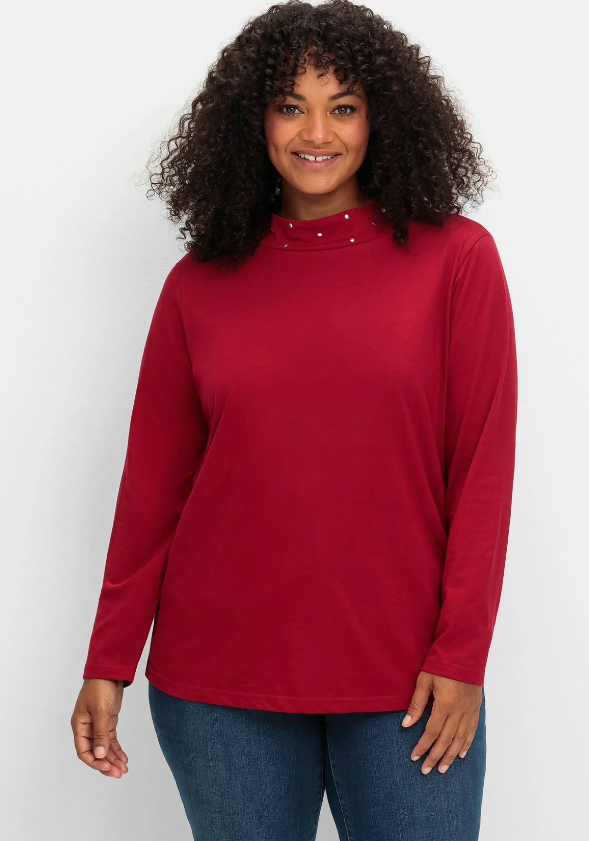 Langarmshirt mit Stehkragen und Glitzerdetails