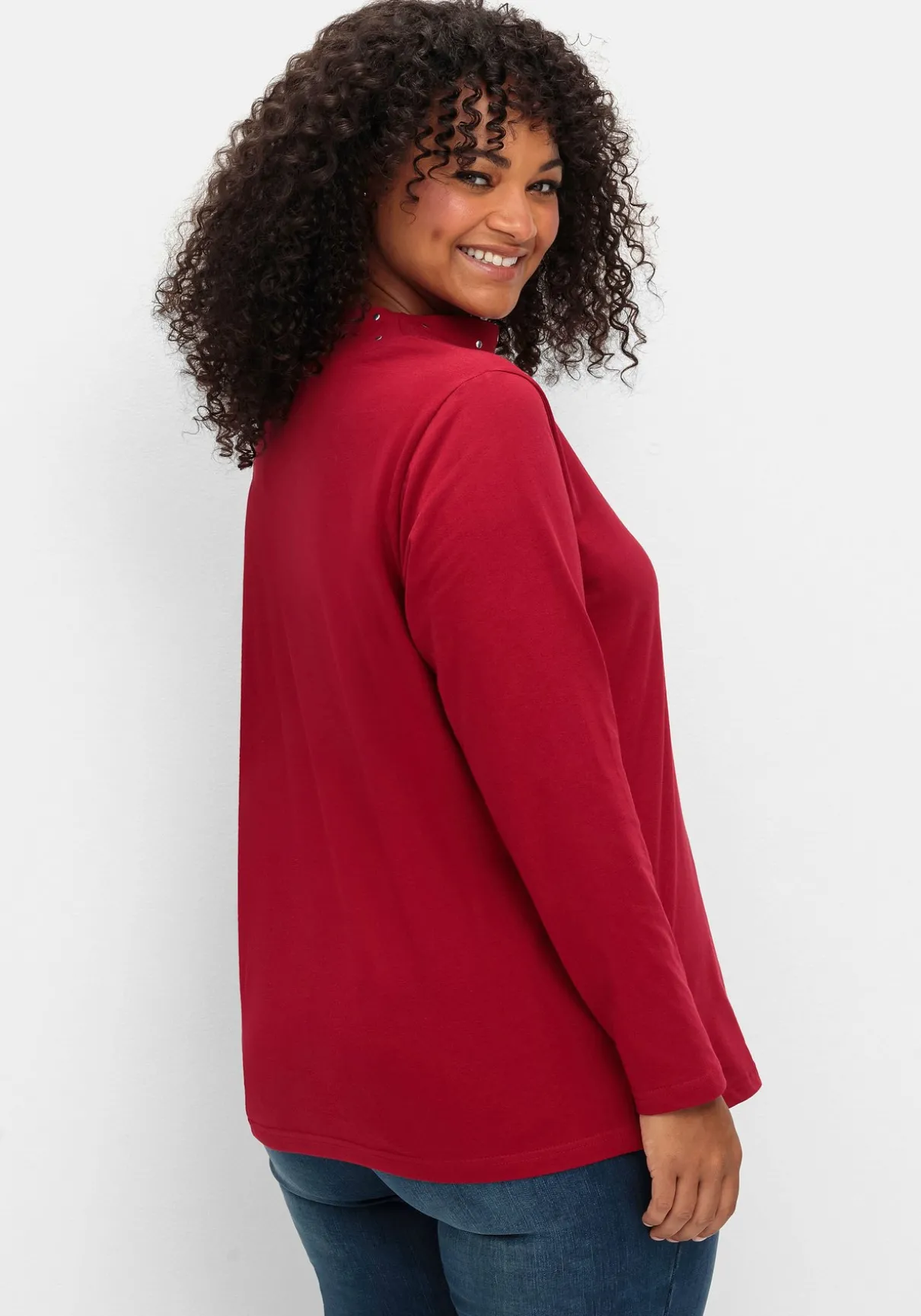 Langarmshirt mit Stehkragen und Glitzerdetails