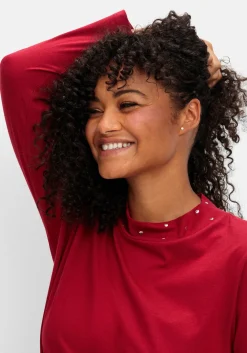 Langarmshirt mit Stehkragen und Glitzerdetails