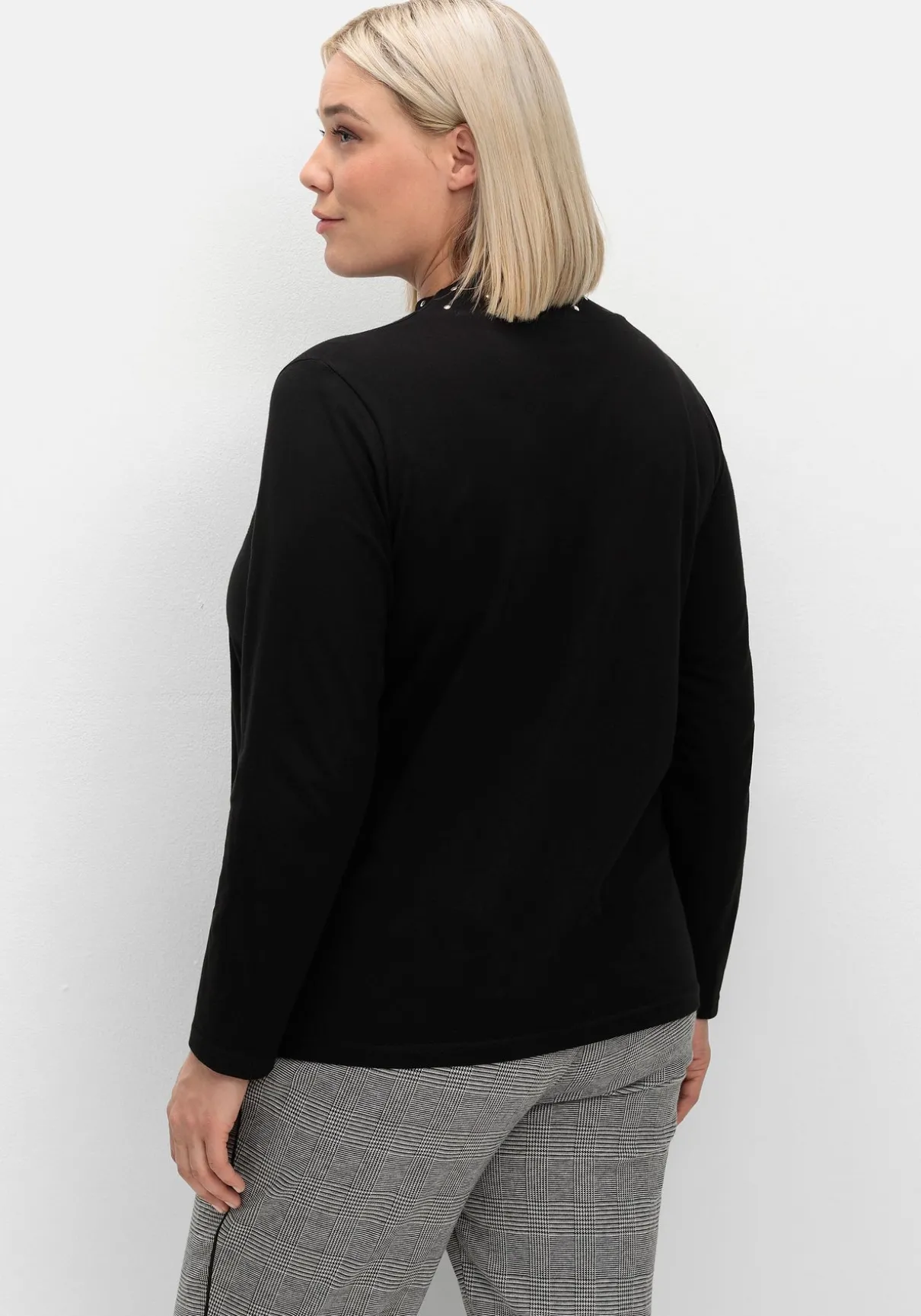 Langarmshirt mit Stehkragen und Glitzerdetails