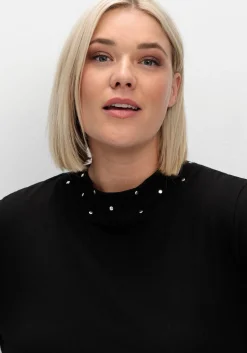 Langarmshirt mit Stehkragen und Glitzerdetails