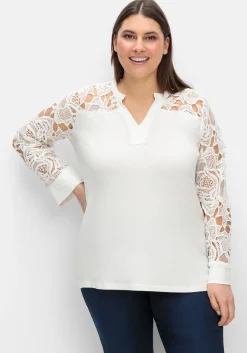 Langarmshirt mit transparenter Spitze