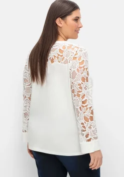 Langarmshirt mit transparenter Spitze